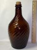 Vintage Duraglas Brown Swirled Glass Bottle with Cork Top