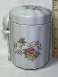 Porcelain Floral Lidded Jar with Spoon