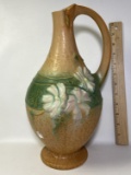 Beautiful Roseville Ewer with Handle & Embossed Floral Design Signed on Bottom