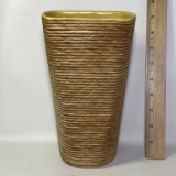 Nice Shawnee Pottery Vase with Grass Look Exterior & Yellow Interior