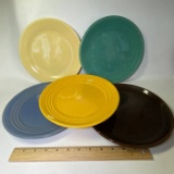Lot of 5 Vintage Multi-Colored Bauer Pottery Plates Signed on Bottom