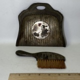 Vintage Silver Plated Crumb Catcher with Brush with Scotty Dog & Lady With Umbrella Scene