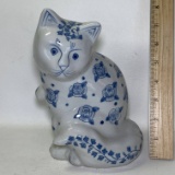 Blue & White Porcelain Cat Figurine