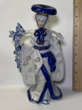 Blue & White Porcelain Geisha Girl Figurine Made in Japan