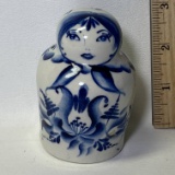 Small Blue & White Porcelain Lady Figurine Made in Russia