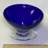 Pretty Cobalt Hand Blown Art Glass Dish