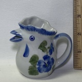 Small Porcelain Blue & White Creamer with Green Bird Design