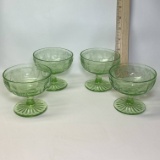 Set of 4 Vintage Vaseline Glass Sherbets