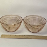 Pair of Pink Depression Glass Ribbed Bowls