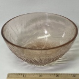 Etched Floral Pink Glass Berry Bowl