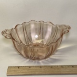 Double Handled Pink Glass Bowl