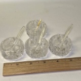 Set of 4 Crystal Salt Cellars with 4 Salt Spoons