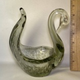 Pretty Smokey Art Glass Swan Dish