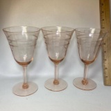 Lot of 3 Etched Pink Depression Stems