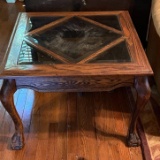 Wooden Glass Top Ball & Claw Side Table