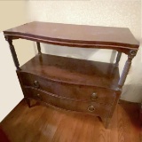 Beautiful Antique Wooden Server with 2 Drawer Wavy Front & Turned Legs