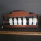 Vintage Wood Spice Rack with Milk Glass Spice Jars