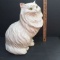 Large Vintage White Ceramic Cat, Green Eyes