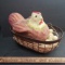 Paper Mache Hen on Nest, Baby Chicks in Metal Basket