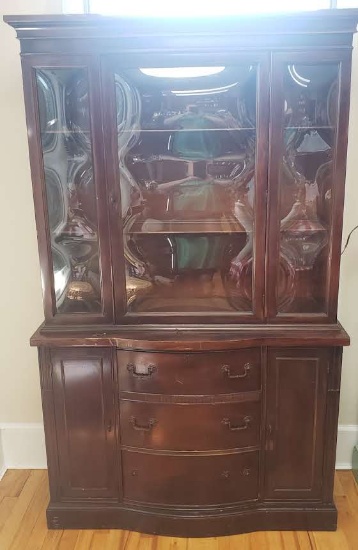 Vintage China Cabinet with Plate Groove, Lighting, 3 Drawers and 2 Doors with Shelves