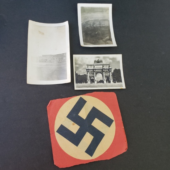 Lot of Original Photos From World War II and Paper Swastika