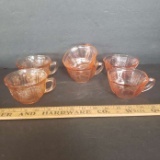 Lot of 6 Pink Depression Teacups 4 Octagonal, 2 Rose