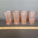 Set of 4 Vintage Pink Whitehall Cubist Colony Colonial Glass Footed Goblets