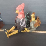 Lot of 2 Wood Rooster Flexible Shelf Sitters