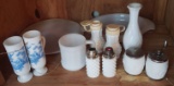 Shelf Lot of Mixed Vintage Milk Glass Decorative Pieces