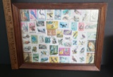 Vintage Framed Birds Foreign Stamp Collection