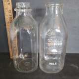 Lot of 2 Vintage Quart Milk Bottles, Richmond Dairy and Pet