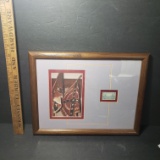 Vintage Framed Confederate Flag Picture with Stamp