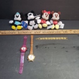 Disney Lot, Plush Keychains, Mickey and Minnie Watches, Bracelet