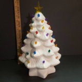 White Battery Operated Ceramic Tree with Multi Colored Lights