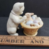 Lenox “Sweet Wonder” Kitten and Bunny In Basket Figurine, Hand Painted Fine China