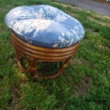 Vintage Bamboo Wicker Ottoman or Table 