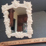 Pretty Cast Iron Mirror With Roses Detail, Painted Off White