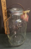 Vintage Glass Jar With Handle, Flower Frog Lid