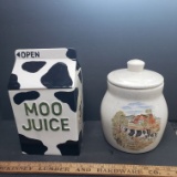 Lot of 2 Ceramic Cow Theme Cookie Jars/Canisters