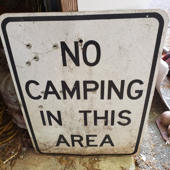 Vintage “No Camping In This Area” Reflective Metal Sign
