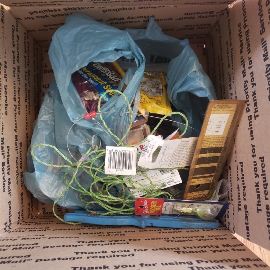 Box Lot Of Fishing Tackle And Cast Net