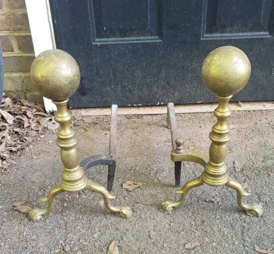 Vintage Brass Fire Dogs With Paw Feet