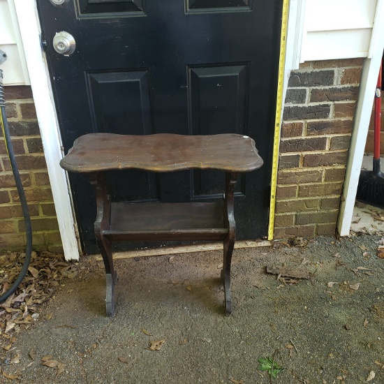 Vintage Wooden Side Table with Magazine Holder 