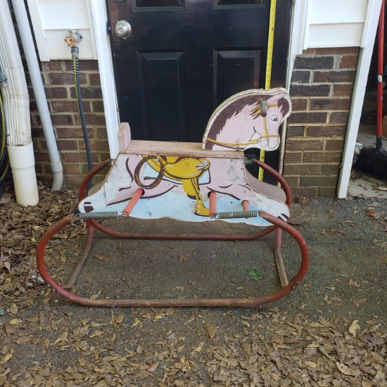 Vintage Wooden Rocking Horse with Original Paint