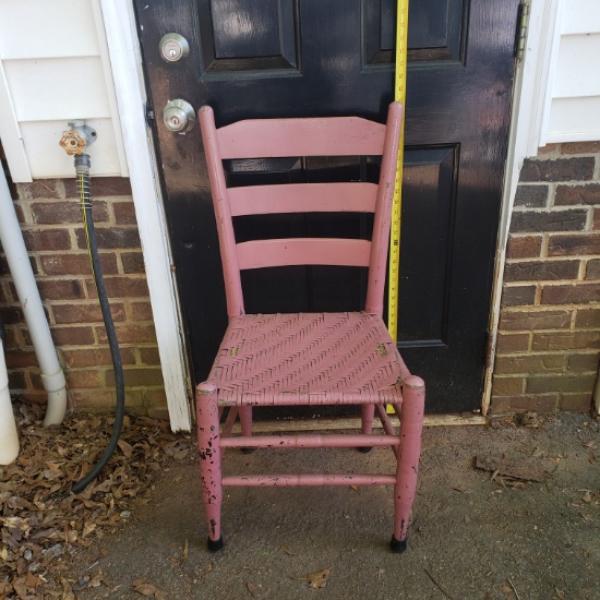 Vintage Wooden Chair with Split Wood Seat Painted Pink