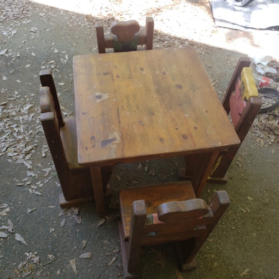 Vintage Wooden Children’s Table and Handpainted Chairs