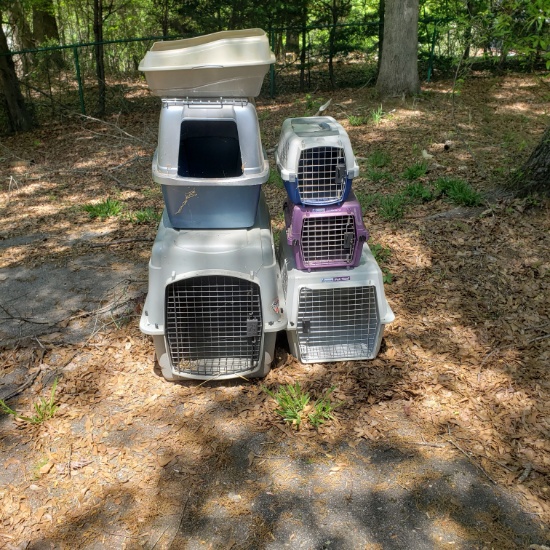 Lot of Animal Crates With 2 Litter Boxes