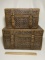 Pair of Cool Wooden & Hinged Boxes with Woven Exterior