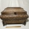 Decorative Wooden & Footed Box with Woven Exterior