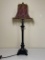 Black Resin Lamp with Pretty Fringed Maroon Shade